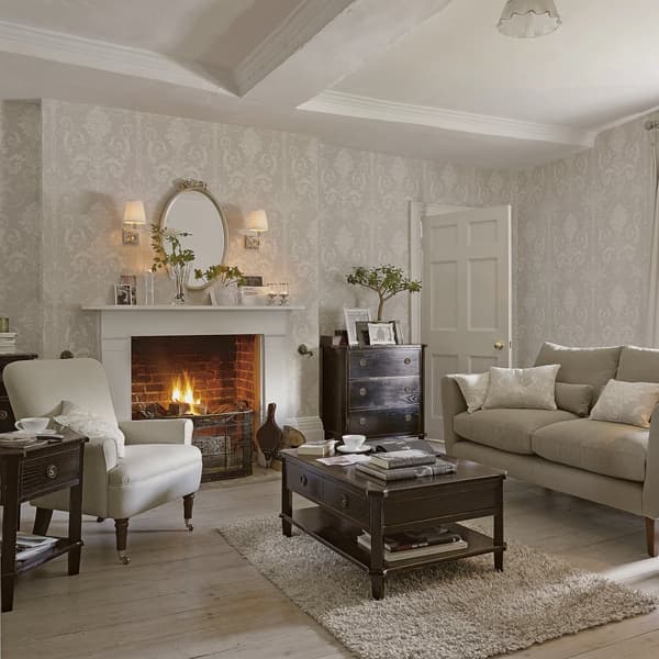 Laura Ashley - Non-woven tapet - Josette White & Dove Grey - 10mx52cm