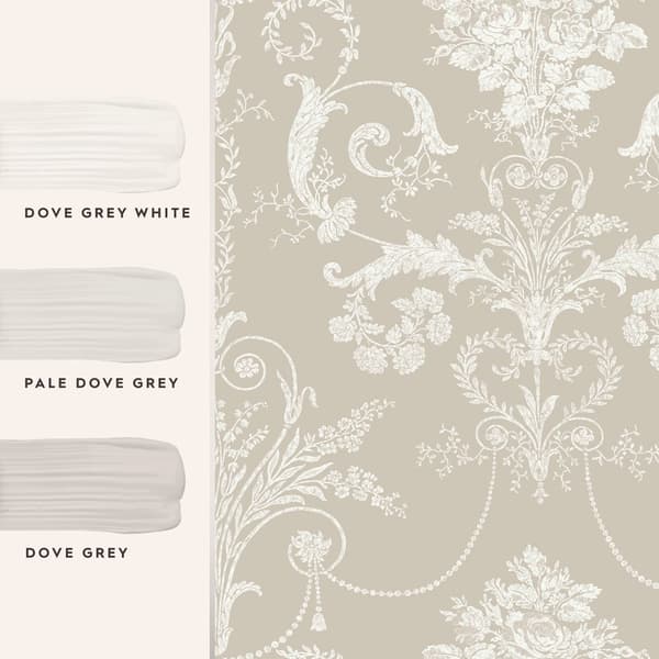 Laura Ashley - Non-woven tapet - Josette White & Dove Grey - 10mx52cm