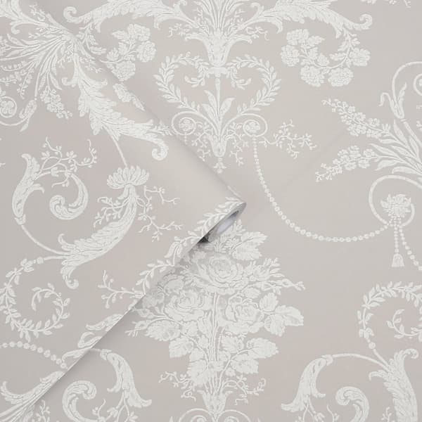 Laura Ashley - Non-woven tapet - Josette White & Dove Grey - 10mx52cm
