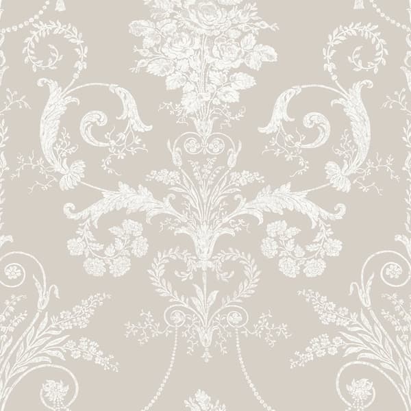 Laura Ashley - Non-woven tapet - Josette White & Dove Grey - 10mx52cm