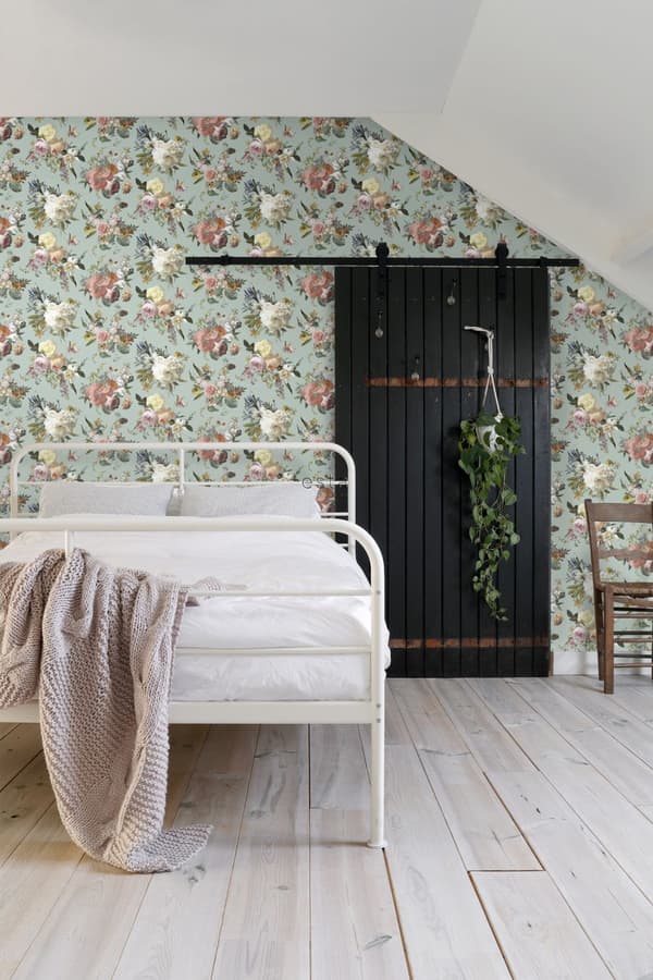 ESTAhome tapet vintage blomster gråligtgrønt 0,53 x 10,05 m