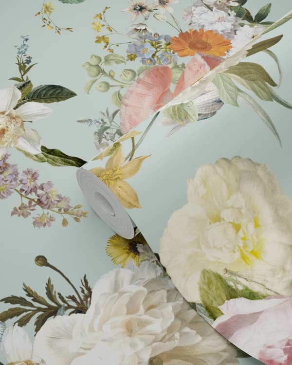 ESTAhome tapet vintage blomster gråligtgrønt 0,53 x 10,05 m
