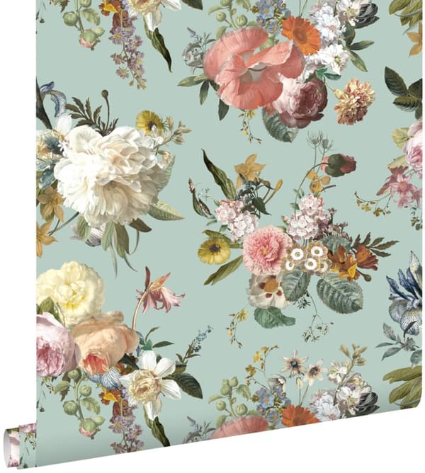 ESTAhome tapet vintage blomster gråligtgrønt 0,53 x 10,05 m