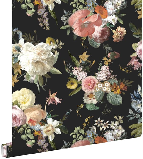 ESTAhome tapet vintage blommor svart 0,53 x 10,05 m