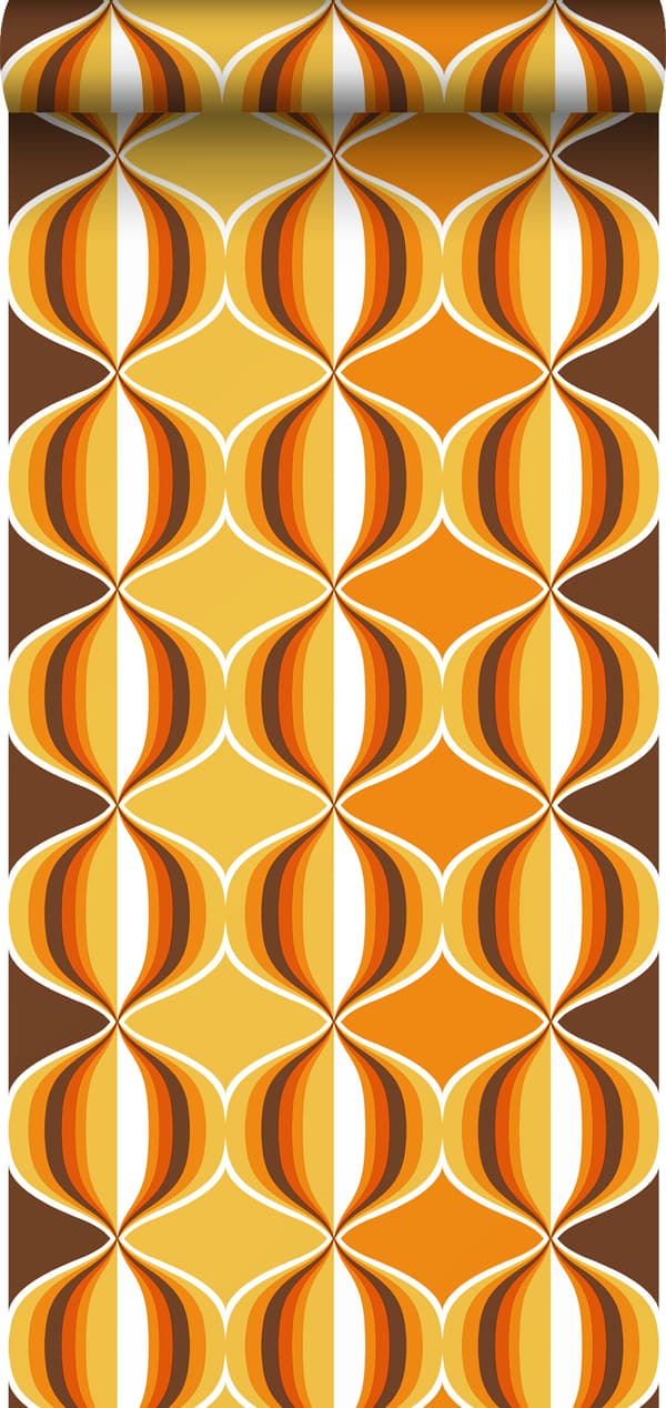 Sanders & Sanders tapet retro-ornament gul, brunt och orange - 935269 - 0,53 x 10,05 m