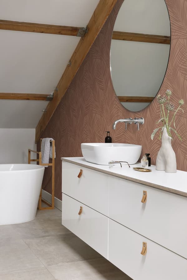 ESTAhome tapet palmeblade terracotta rød 0,53 x 10,05 m