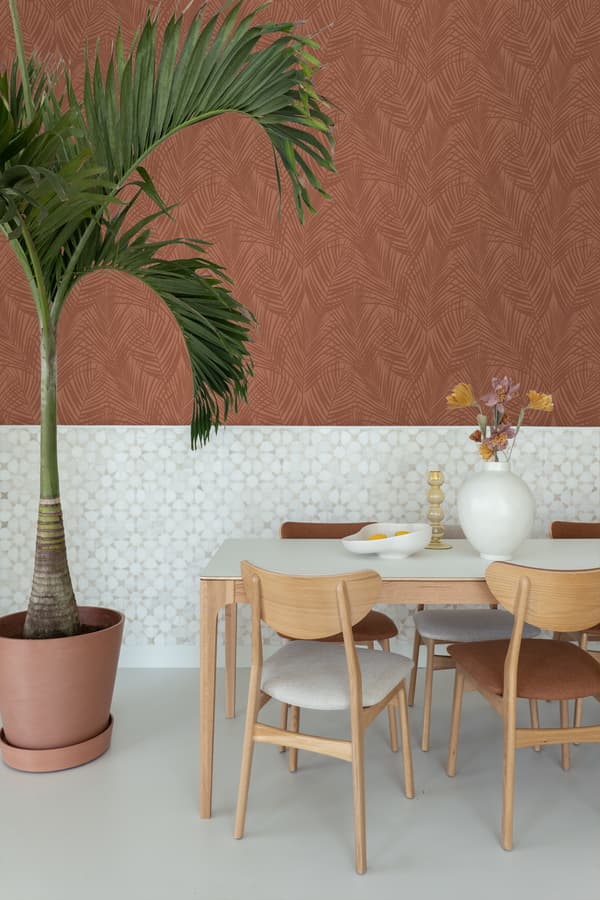 ESTAhome tapet palmeblade terracotta rød 0,53 x 10,05 m