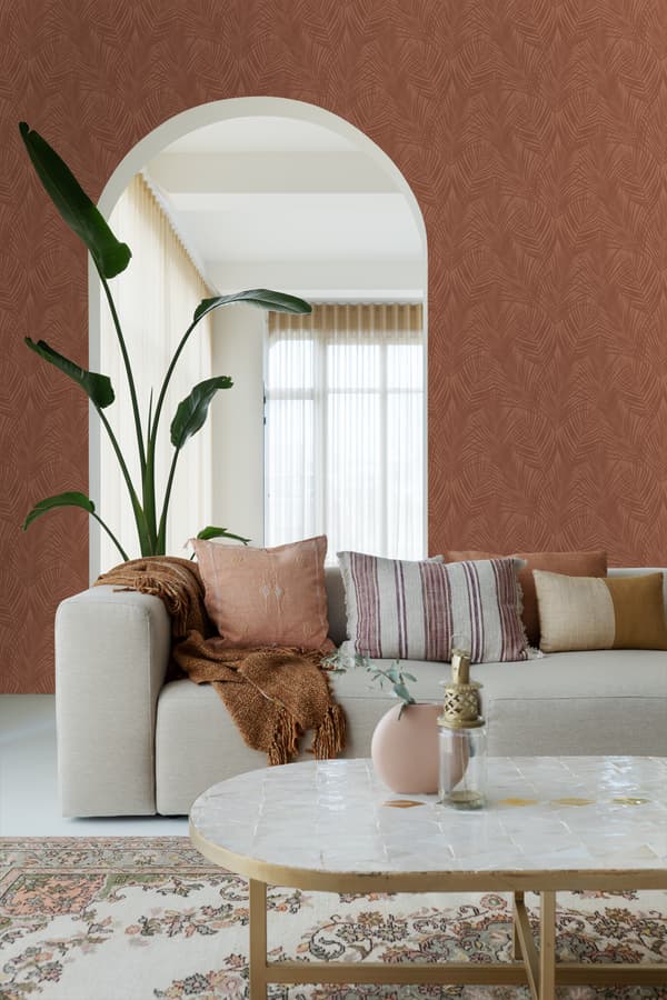 ESTAhome tapet palmeblade terracotta rød 0,53 x 10,05 m