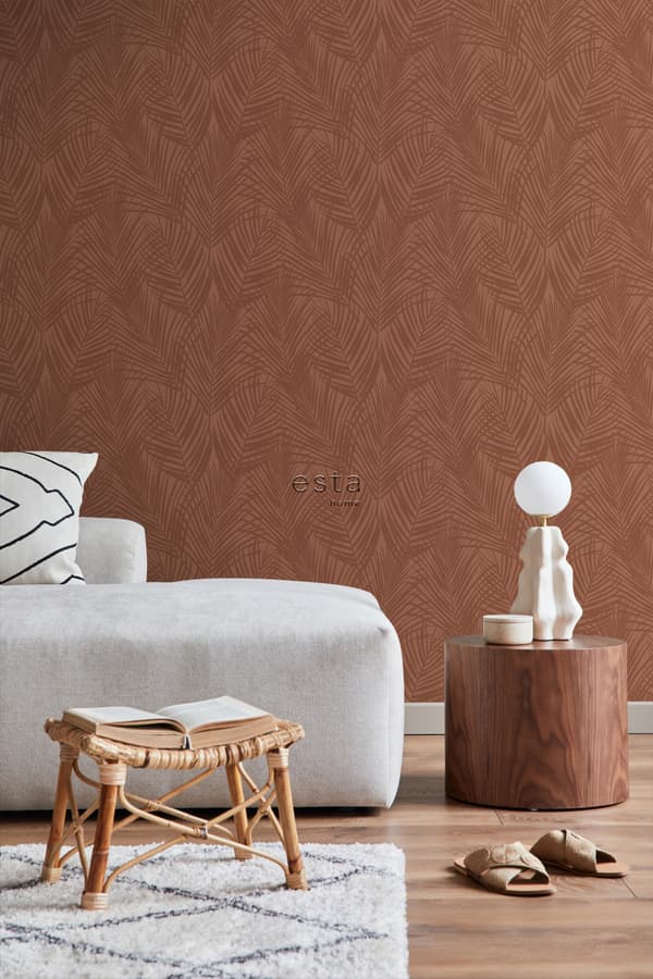 ESTAhome tapet palmeblade terracotta rød 0,53 x 10,05 m