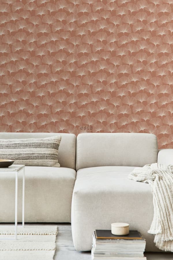 ESTAhome tapet ginkgoblade terracotta rød 0,53 x 10,05 m