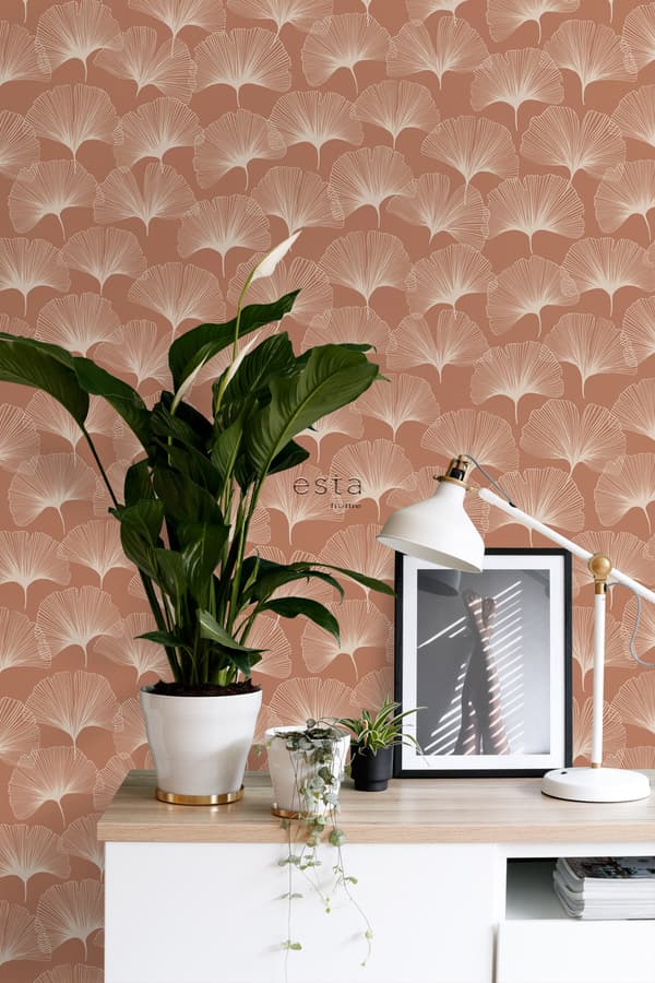 ESTAhome tapet ginkgoblade terracotta rød 0,53 x 10,05 m