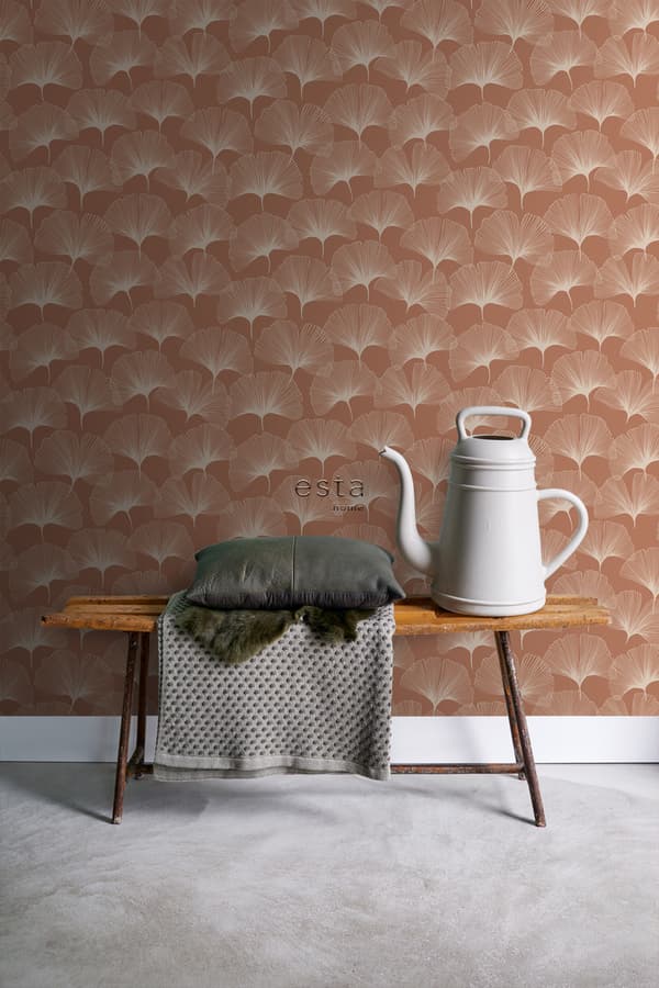 ESTAhome tapet ginkgoblade terracotta rød 0,53 x 10,05 m