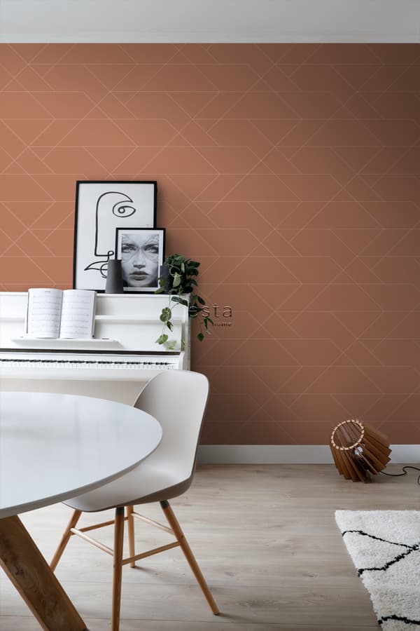 ESTAhome tapet grafiska linjer terrakottaröd 0,53 x 10,05 m