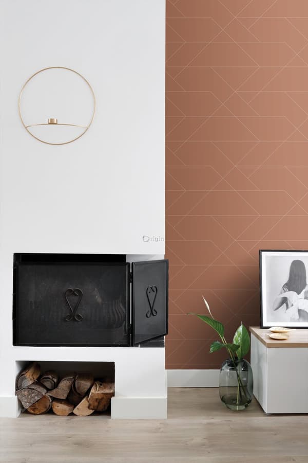 ESTAhome tapet grafiska linjer terrakottaröd 0,53 x 10,05 m