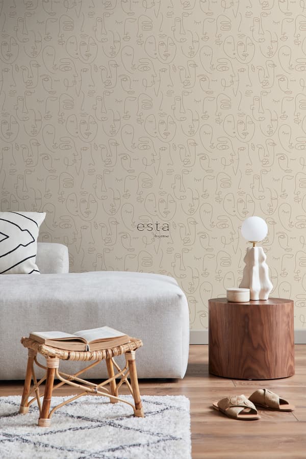 ESTAhome tapet ansigter lysebeige 0,53 x 10,05 m
