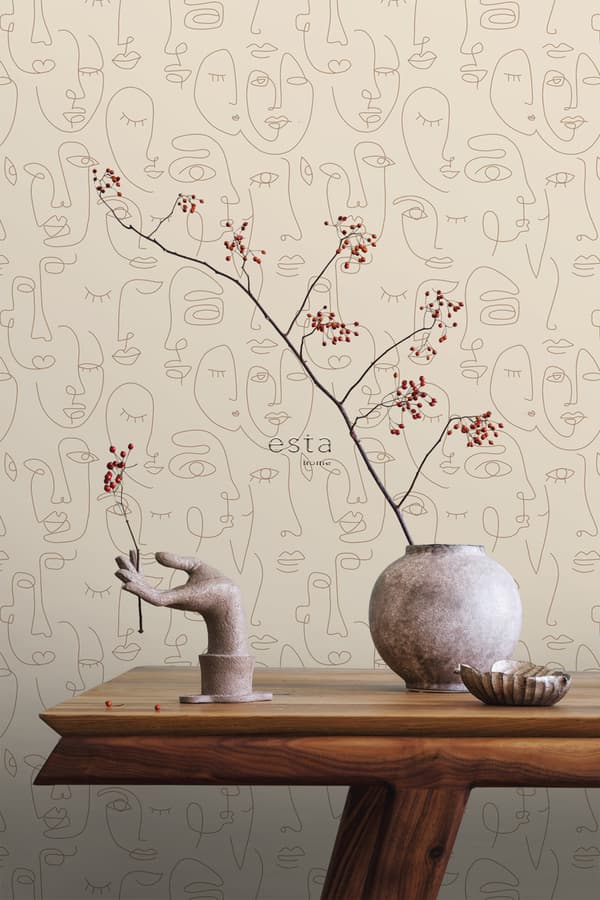 ESTAhome tapet ansigter lysebeige 0,53 x 10,05 m