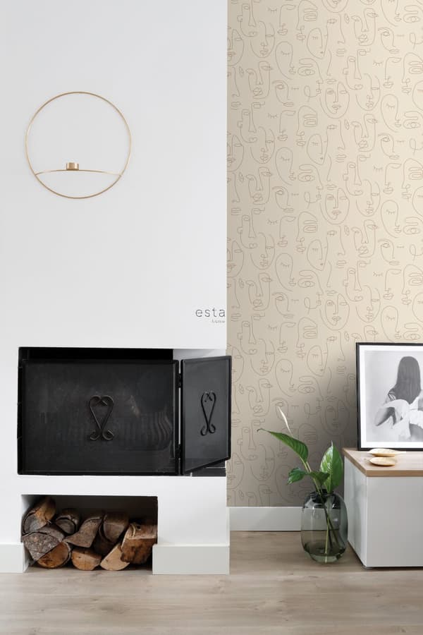 ESTAhome tapet ansigter lysebeige 0,53 x 10,05 m