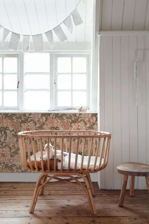 ESTAhome tapet vintage blomster antikrosa, gråligtgrønt og terracotta pink 0,53 x 10,05 m