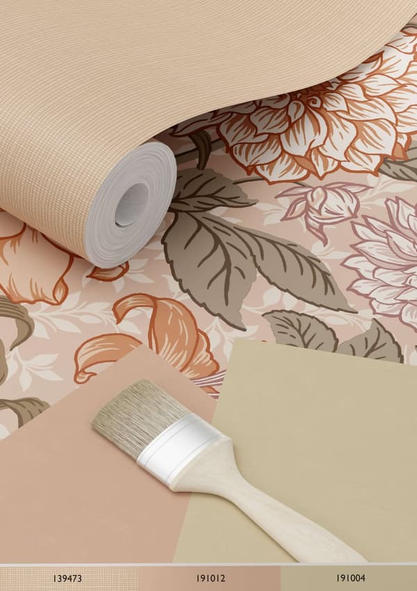 ESTAhome tapet vintage blomster antikrosa, gråligtgrønt og terracotta pink 0,53 x 10,05 m