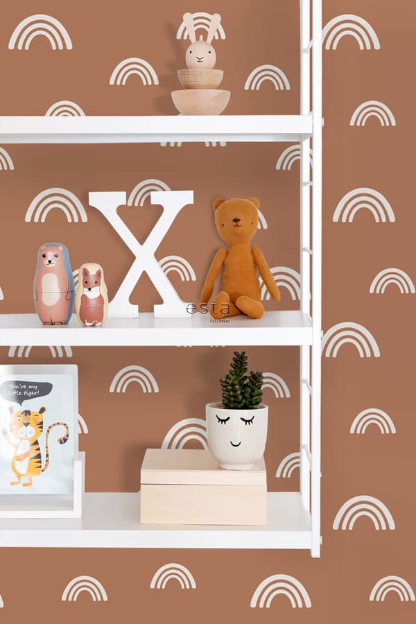 ESTAhome tapet regnbuer terracotta rød og hvidt 0,53 x 10,05 m