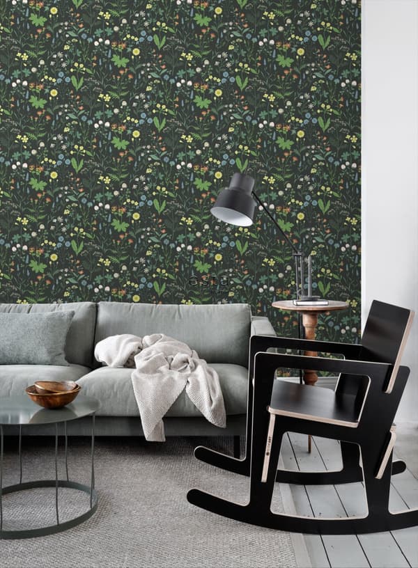 ESTAhome tapet vilda blommor mångfärgat på svart 0,53 x 10,05 m