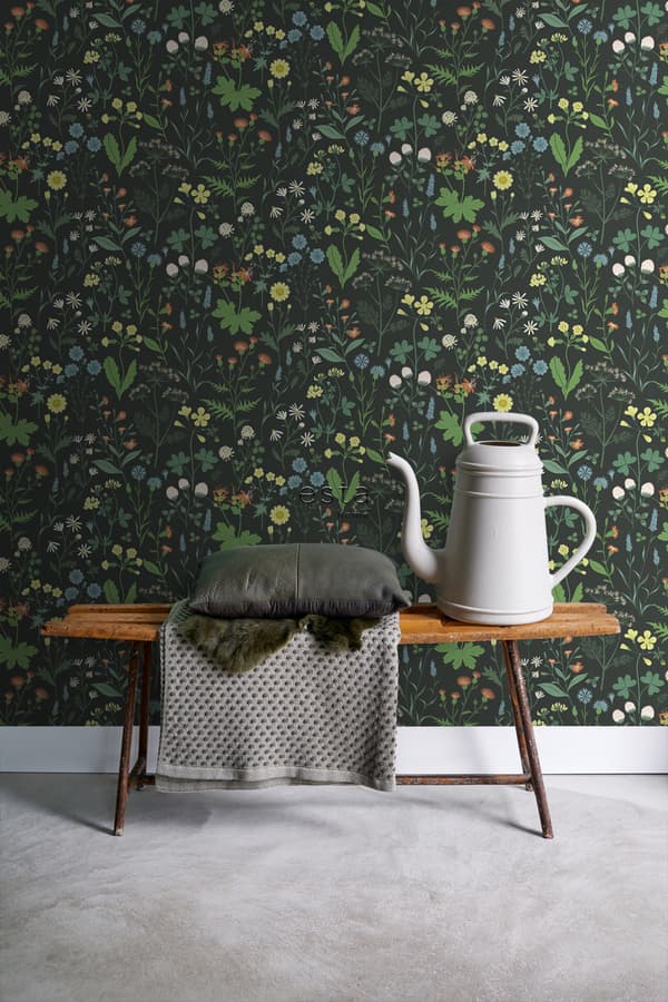 ESTAhome tapet vilda blommor mångfärgat på svart 0,53 x 10,05 m
