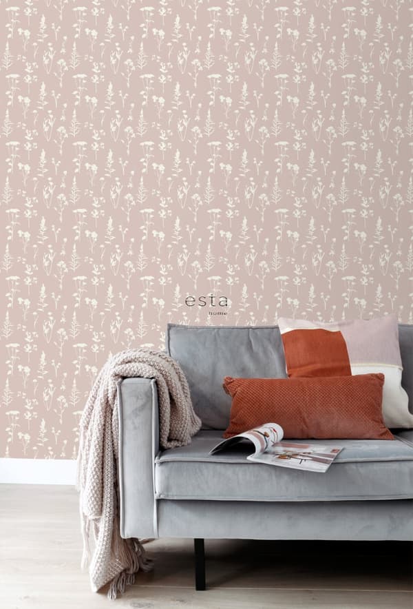 ESTAhome tapet vilda blommor milt rosa 0,53 x 10,05 m