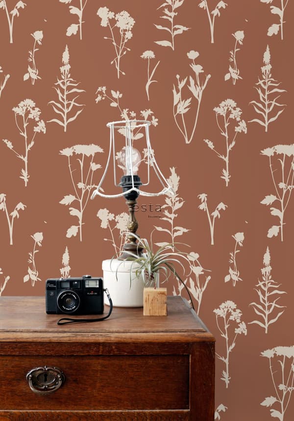 ESTAhome tapet vilde blomster terracotta rød 0,53 x 10,05 m