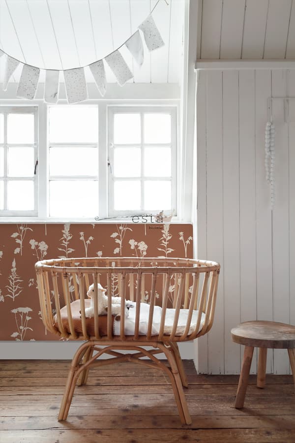 ESTAhome tapet vilde blomster terracotta rød 0,53 x 10,05 m
