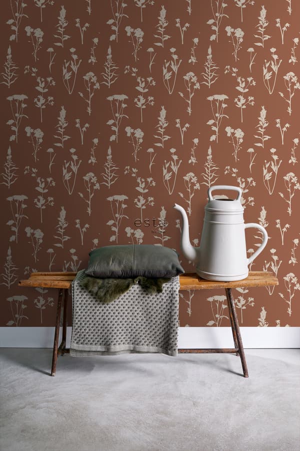 ESTAhome tapet vilde blomster terracotta rød 0,53 x 10,05 m