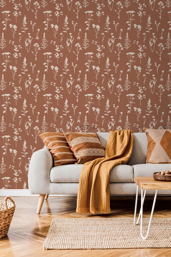 ESTAhome tapet vilde blomster terracotta rød 0,53 x 10,05 m