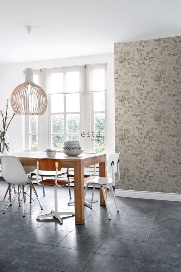 ESTAhome tapet vintage blomster antikrosa og olivengrønt 0.53 x 10.05 m
