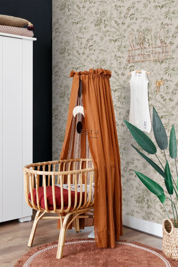 ESTAhome tapet vintage blomster antikrosa og olivengrønt 0.53 x 10.05 m