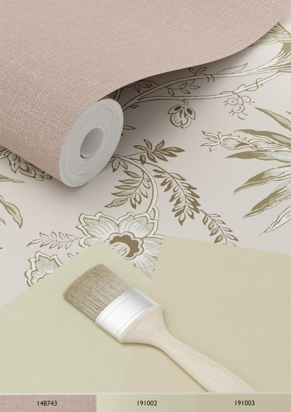 ESTAhome tapet vintage blomster antikrosa og olivengrønt 0.53 x 10.05 m