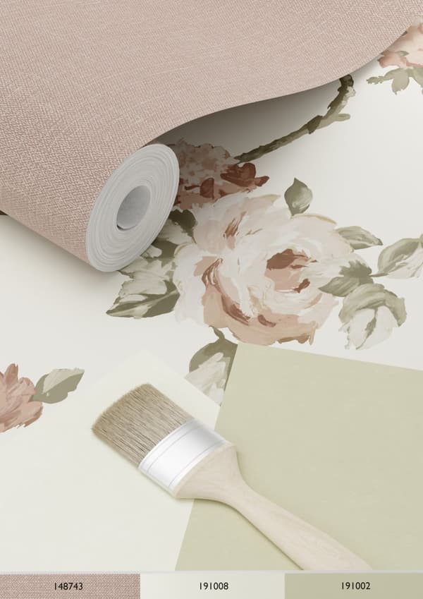 ESTAhome tapet vintage blomster off-hvidt og antikrosa 0.53 x 10.05 m