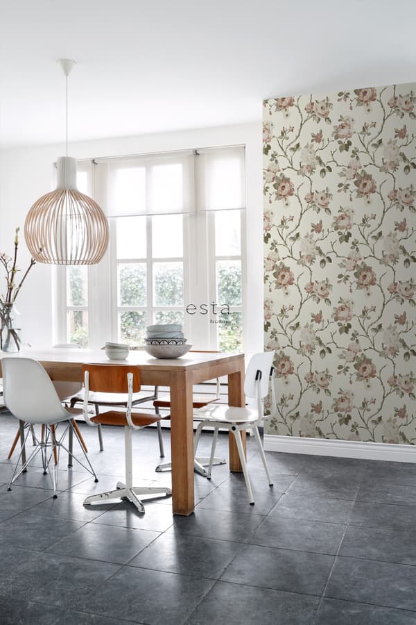 ESTAhome tapet vintage blomster off-hvidt og antikrosa 0.53 x 10.05 m