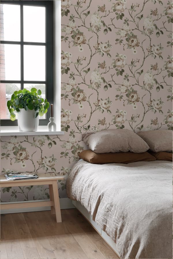 ESTAhome tapet vintage blomster antikrosa 0.53 x 10.05 m