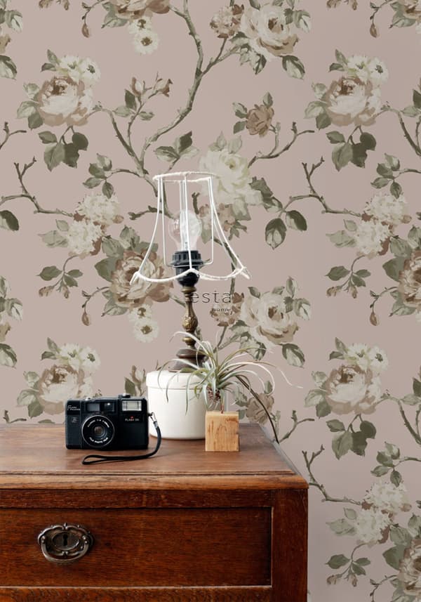 ESTAhome tapet vintage blomster antikrosa 0.53 x 10.05 m
