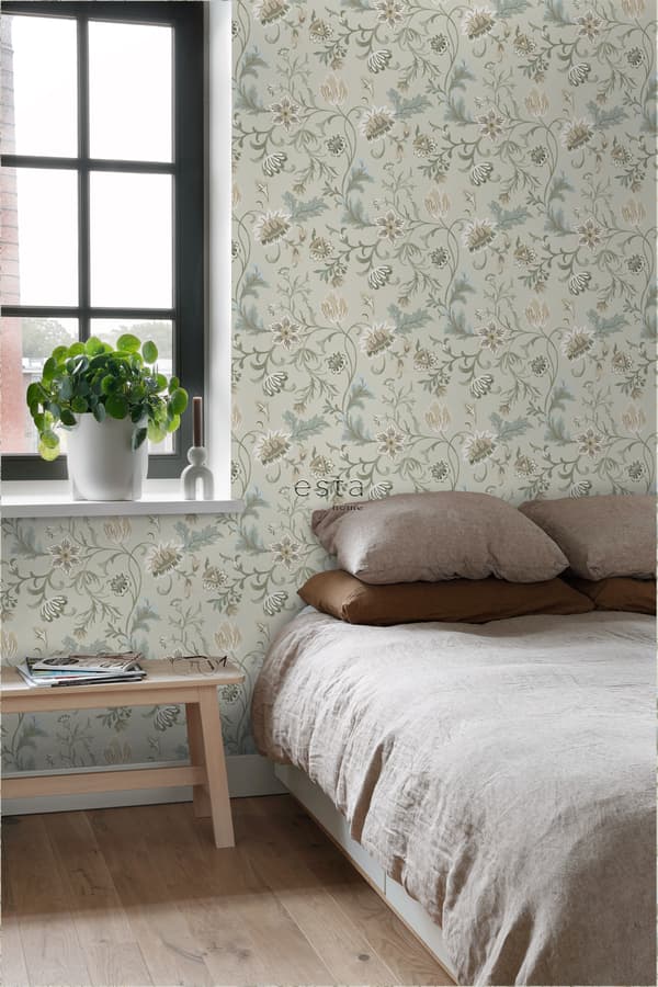 ESTAhome tapet vintage blomster sandfarvet 0.53 x 10.05 m