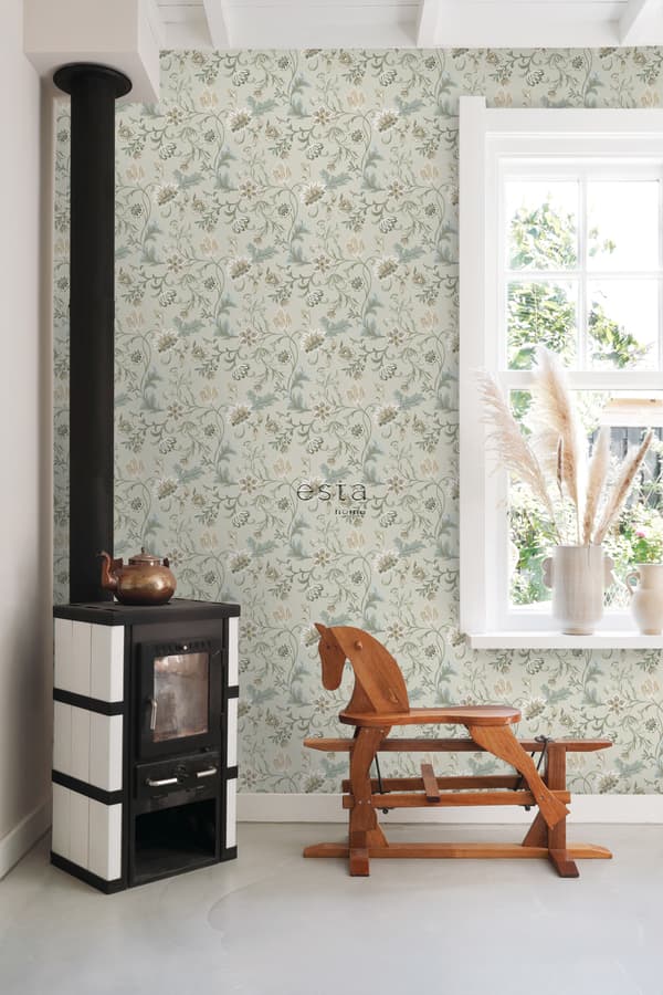 ESTAhome tapet vintage blomster sandfarvet 0.53 x 10.05 m