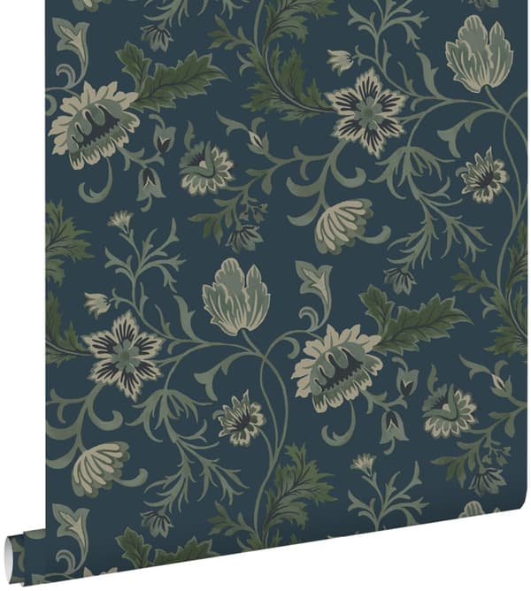ESTAhome tapet vintage blommor mörkblått och grönt 0.53 x 10.05 m