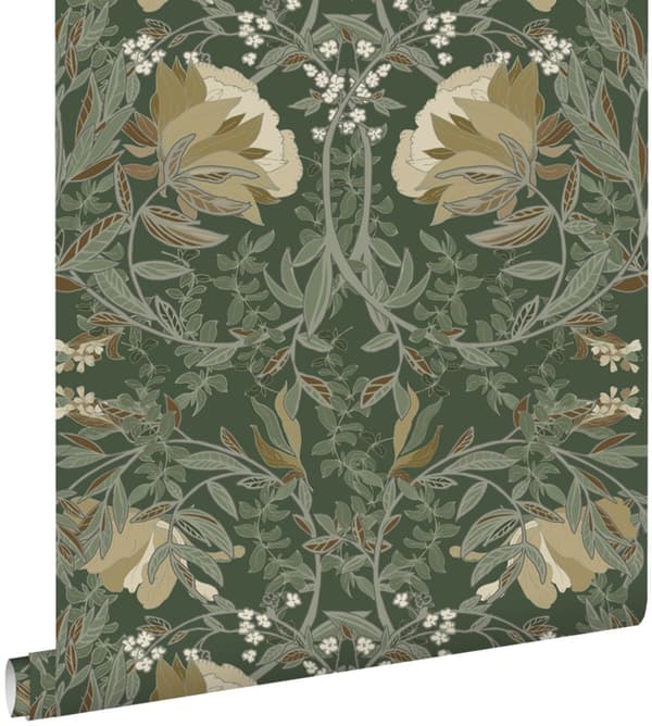 ESTAhome tapet vintage blomster i art nouveau stil mørkegrønt 0.53 x 10.05 m