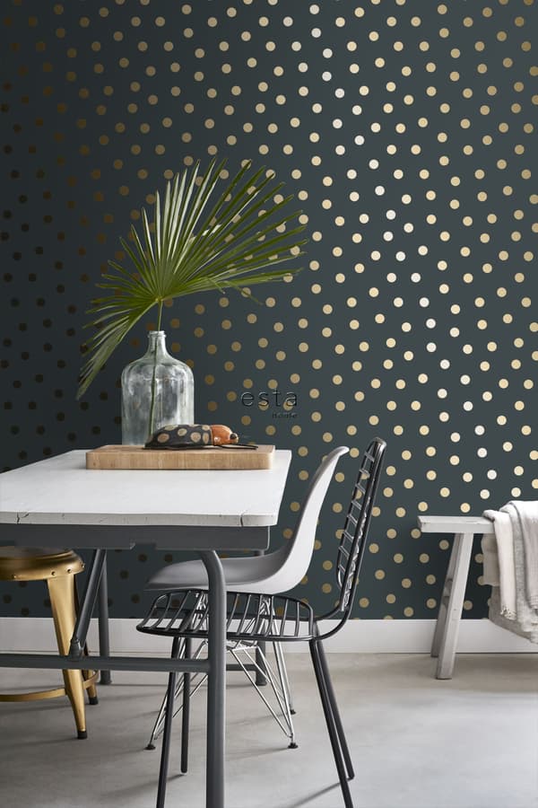 ESTAhome tapet prickar vintage gråblått och guld 0,53 x 10,05 m