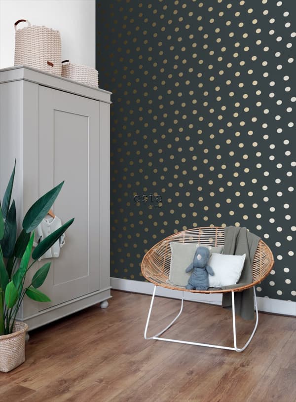 ESTAhome tapet prickar vintage gråblått och guld 0,53 x 10,05 m