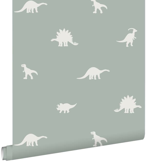 ESTAhome tapet dinosaurier gråaktigt mintgrönt 53 cm x 10,05 m