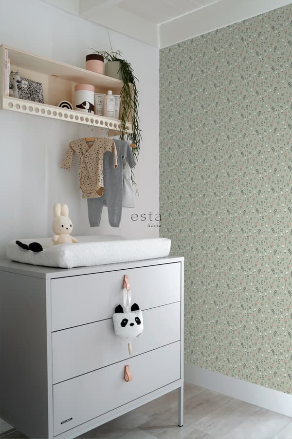 ESTAhome tapet blomster gråligtgrønt 50 cm x 9 m
