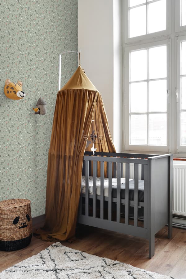 ESTAhome tapet blomster gråligtgrønt 50 cm x 9 m