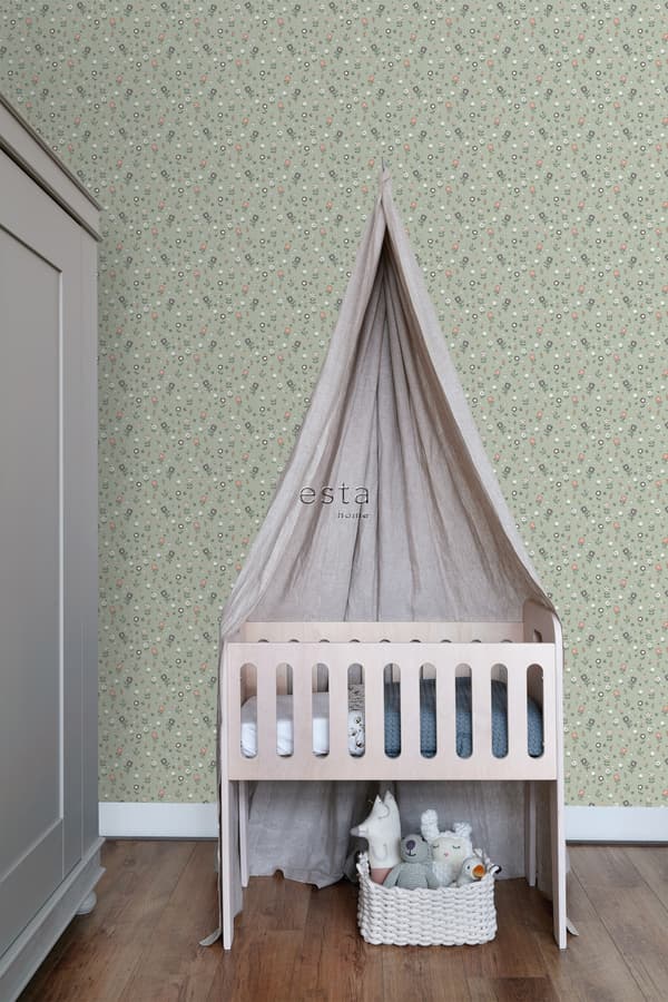 ESTAhome tapet blomster gråligtgrønt 50 cm x 9 m