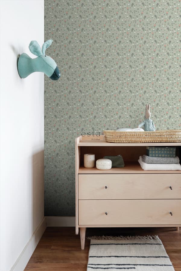 ESTAhome tapet blomster gråligtgrønt 50 cm x 9 m