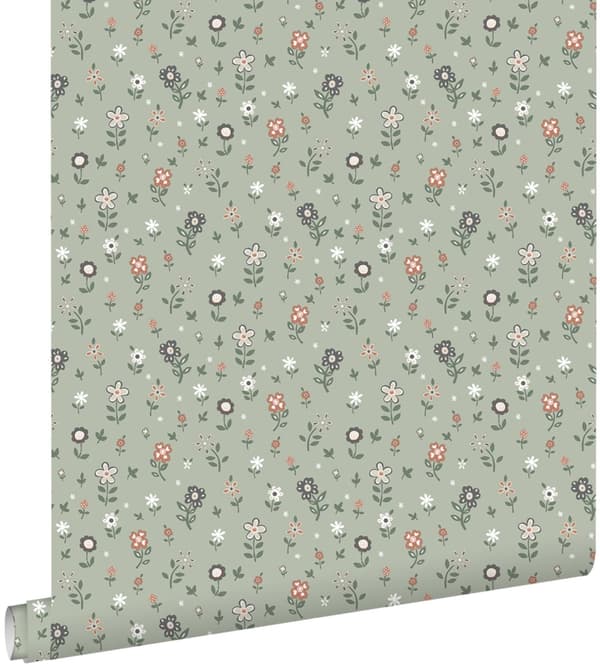 ESTAhome tapet blomster gråligtgrønt 50 cm x 9 m